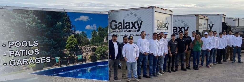 installation and sales crew with trucks