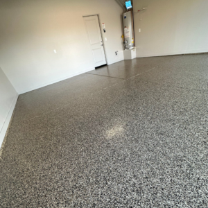 Garage with Uranus flake color from Galaxy Concrete.