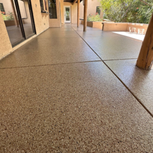 Patio floor with Mercury flake color from Galaxy Concrete.